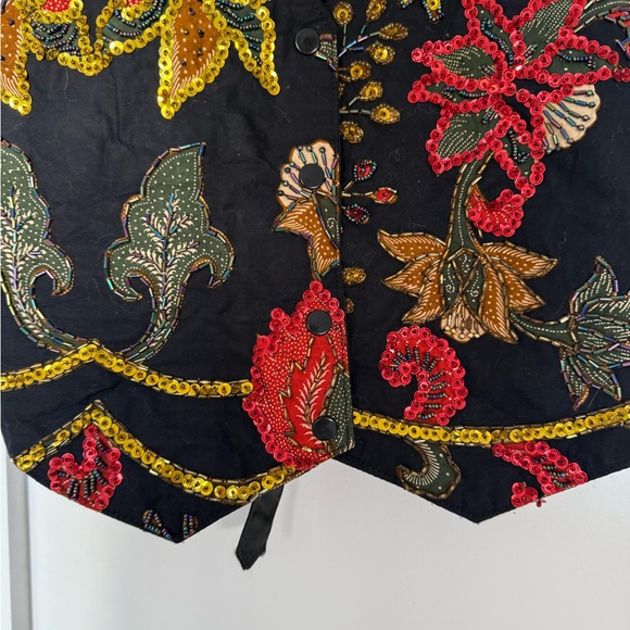 Raja Collection Handmade Vintage Embroidered Floral Vest with Sequins SzS - Picture 9 of 14